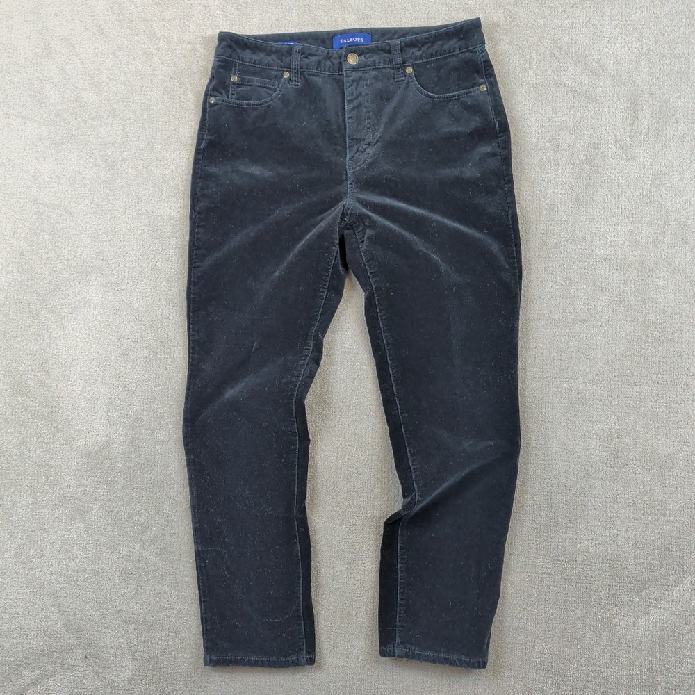 Talbots Corduroy Pants Womens 8P Navy Blue High Rise Straight Leg Stretch Cotton